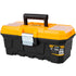 Plastic Toolbox, 13-inch Portable Plastic Tool Box with Metallic Clutch, Small Tool Box Tool Organizer with Extra Storage Tray for Home Tools, Nails and Pins, Black-Yellow